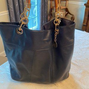Tommy Hilfiger Blue Leather bag with Leather and Gold Chain Handle